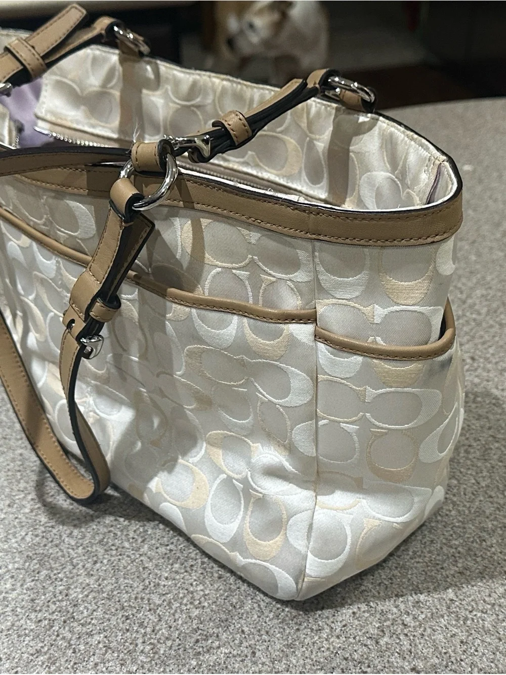 Coach Cream and Tan Signature Tote
